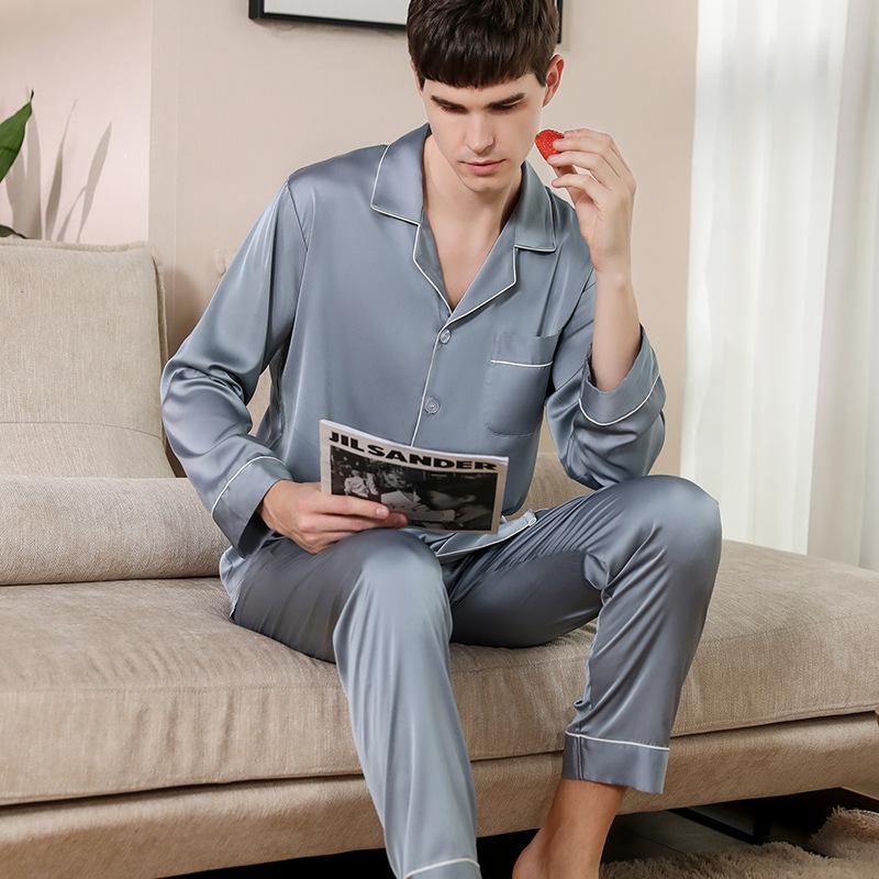 Men's Beautifully Soft Long Sleeve Notch Collar Top and Pants Pajama Set