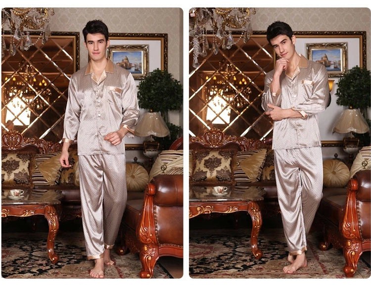 Floral Print Contrast Piping Men's Satin Pajamas Set 2pcs