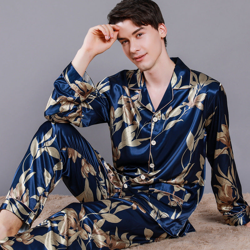 Allover Floral Print Satin Couple Pajamas Set