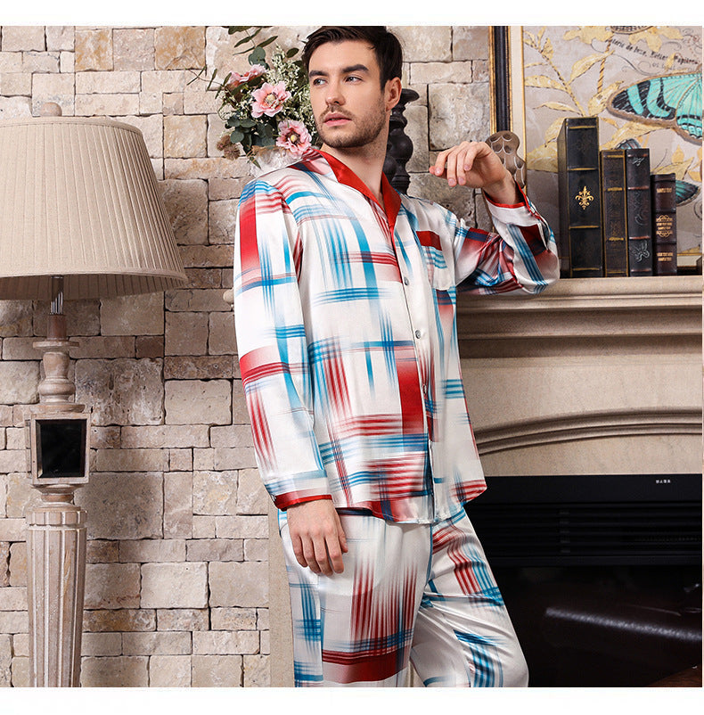 Silk Stripe Printed Lapel Pajamas