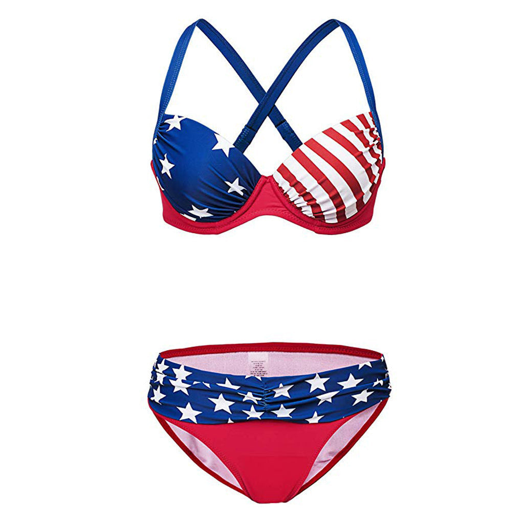 Women American Flag Print Bikini Swimsuit