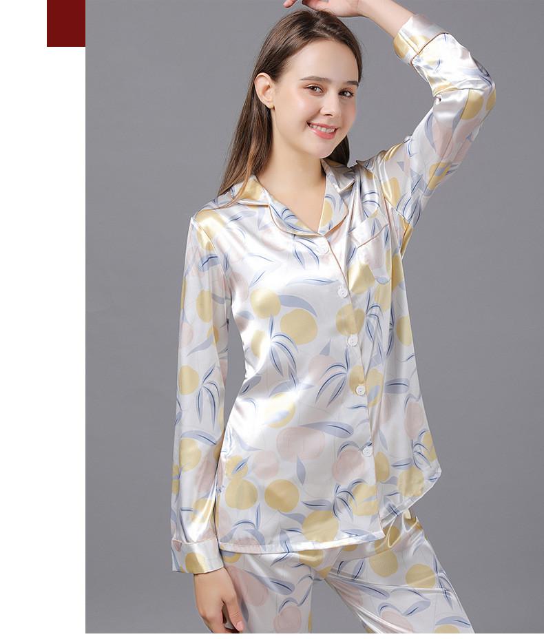 Floral Print Lapel Collar Satin Pajamas