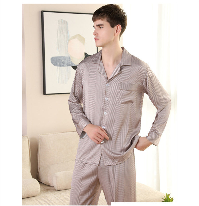 Printed Lapel Men's Satin Pajamas 2Pcs