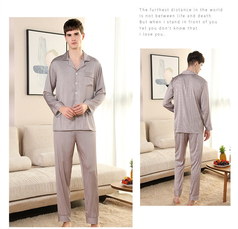 Printed Lapel Men's Satin Pajamas 2Pcs
