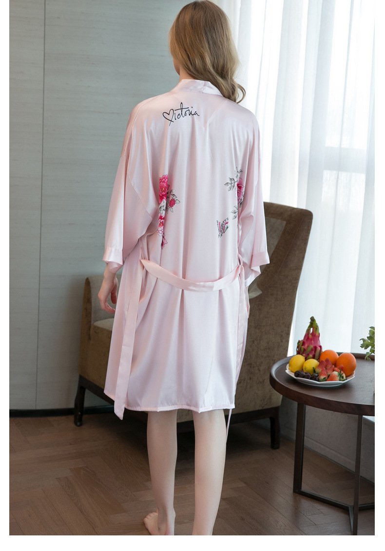 Floral Print Satin Slip Dress & Belted Sleep Robe