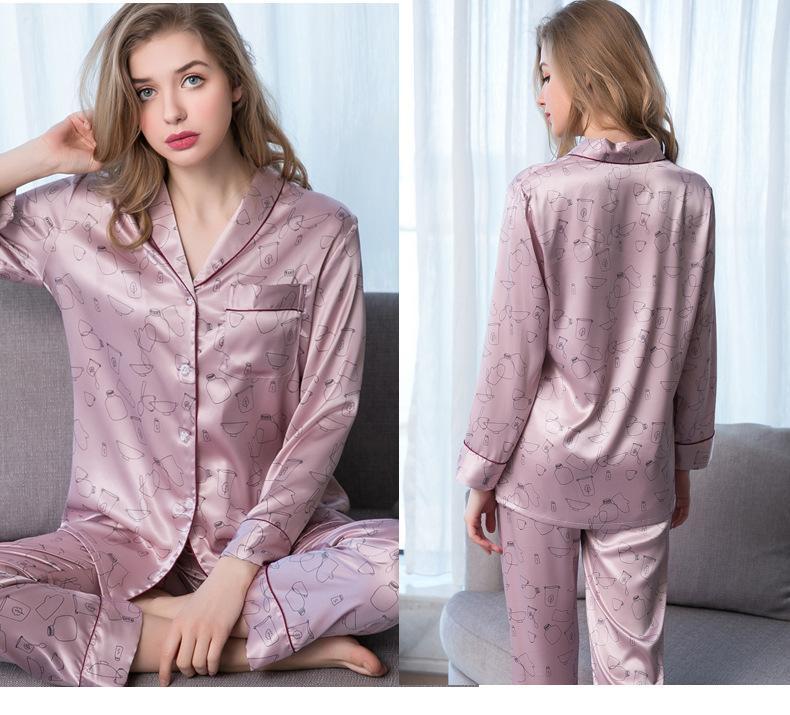 Shawl Collar Trimmed Satin  Couple Pajama Set