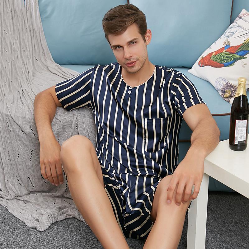 Striped Couple Satin Short Pajamas Set