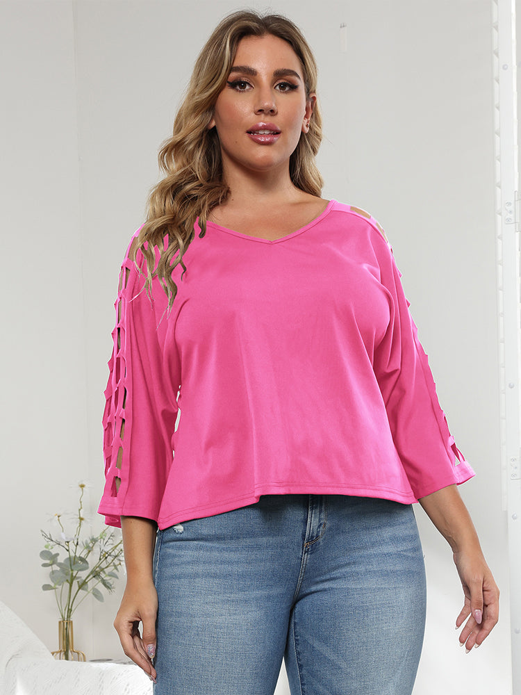 Plus Cut Out Sleeve V Neck Tee
