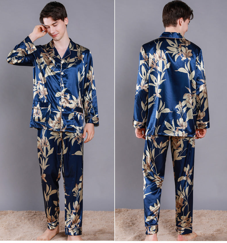 Allover Floral Print Satin Couple Pajamas Set