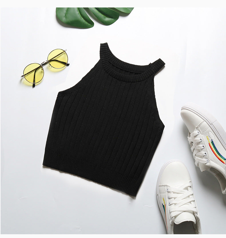 Women Solid Color Halterneck Crop Tops Camisole Sports Vest 6248