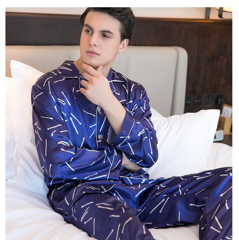 Classic Blue Satin Couple Pajama Set