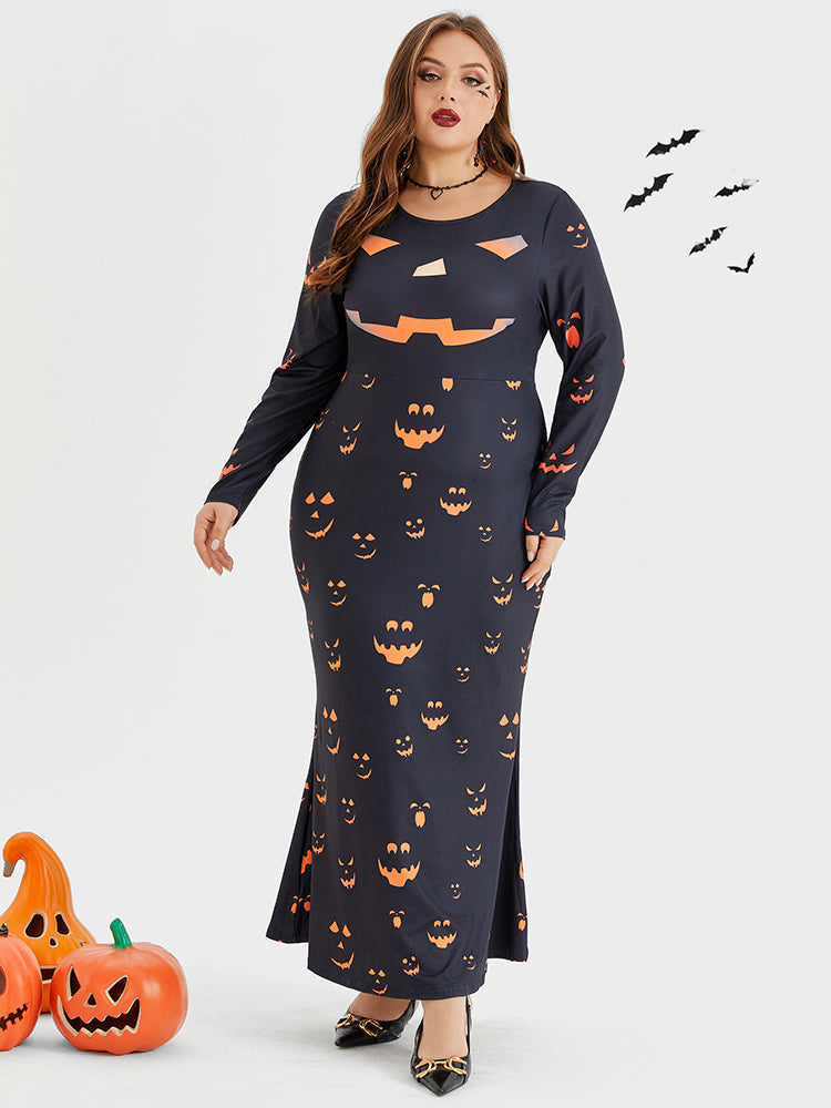Halloween Print Mermaid Hem Maxi Dress