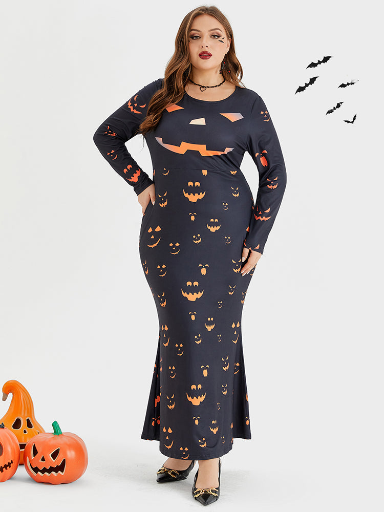 Halloween Print Mermaid Hem Maxi Dress