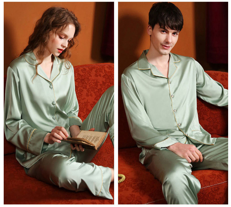 Long Sleeve Satin Matching Couples Pajamas Set