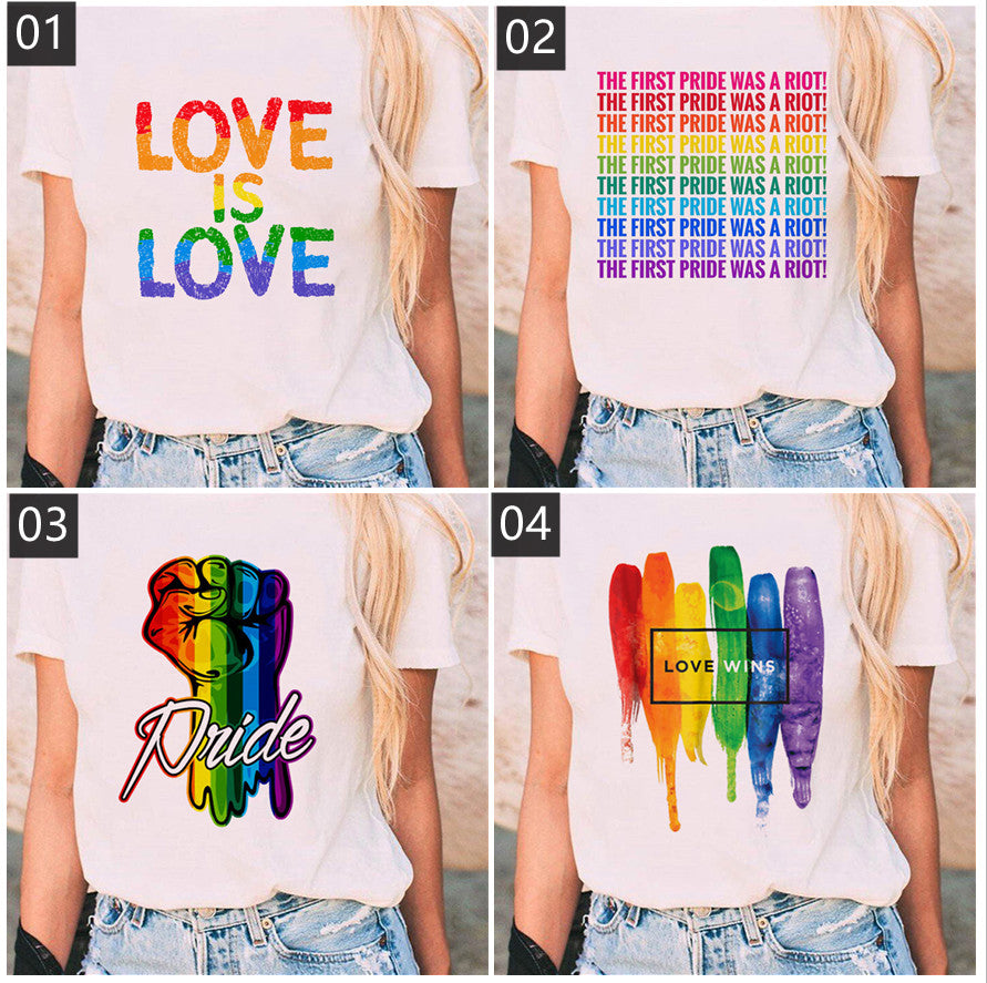 Love is Love Rainbow Graphic T-shirt Lesbian Pride Cartoon T-shirt Lesbian Lady T-shirt Harajuku Top Tee Female