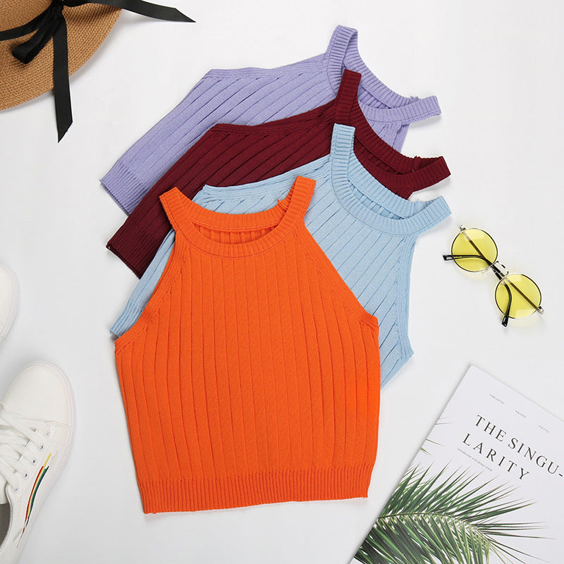 Women Solid Color Halterneck Crop Tops Camisole Sports Vest 6248