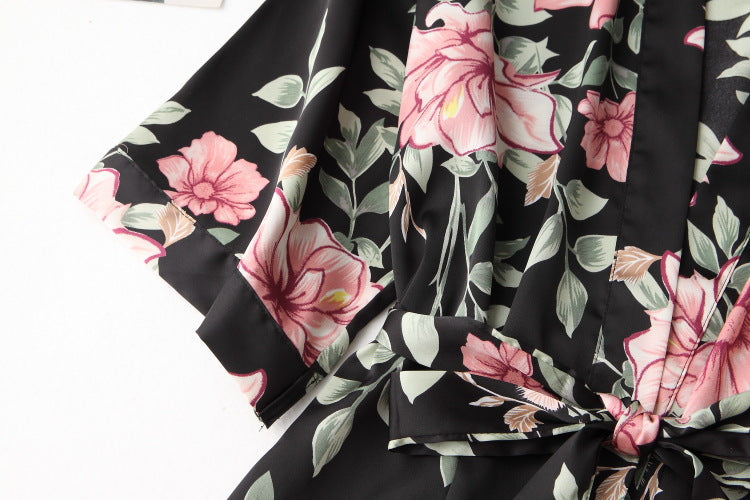 Women Sexy Floral Print Shorts Pajama Sling Top Three Homewear Pajama 707