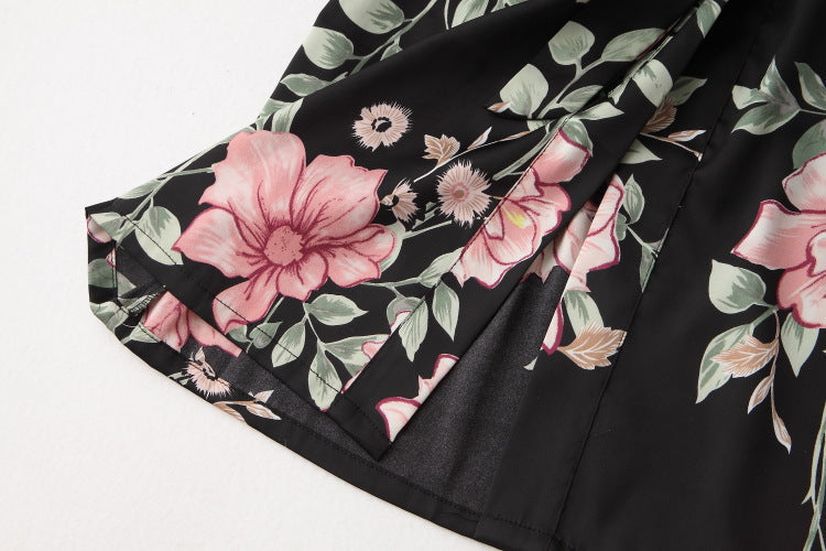 Women Sexy Floral Print Shorts Pajama Sling Top Three Homewear Pajama 707