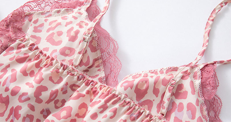 Women Pink Leopard Print 2-Piece Set with Chest Pads L086