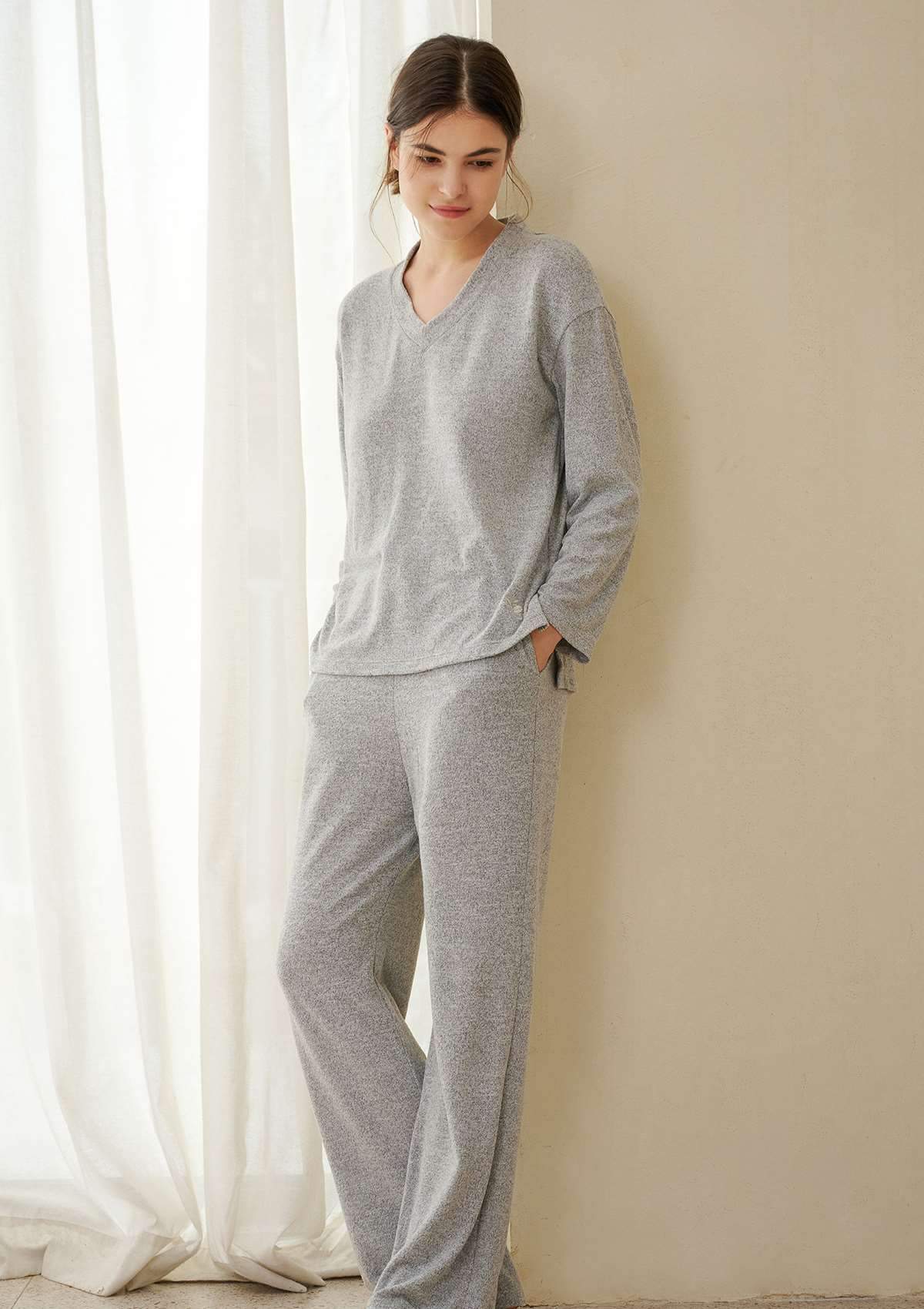 HSIA HSIA Knit Long Sleeve Pajama Set Set / M / Gray