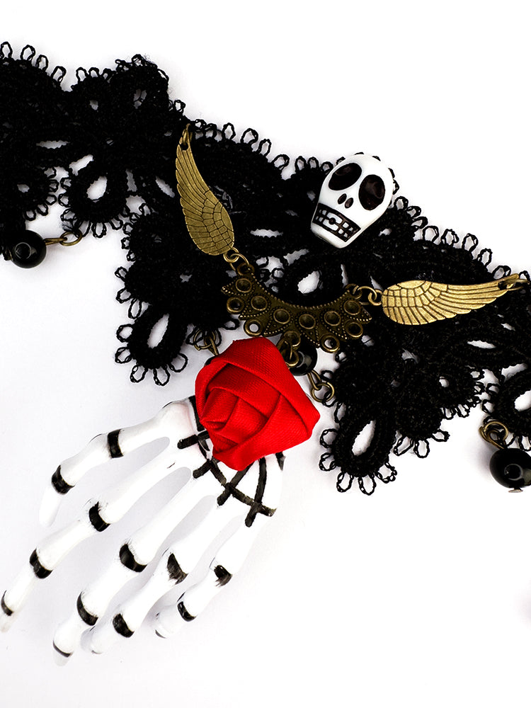 Halloween Skull Wing Women's Festival Lace Necklace