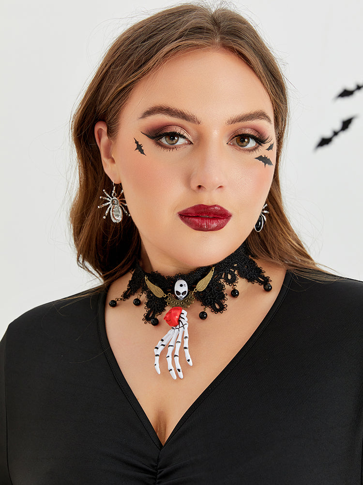 Halloween Skull Wing Women's Festival Lace Necklace