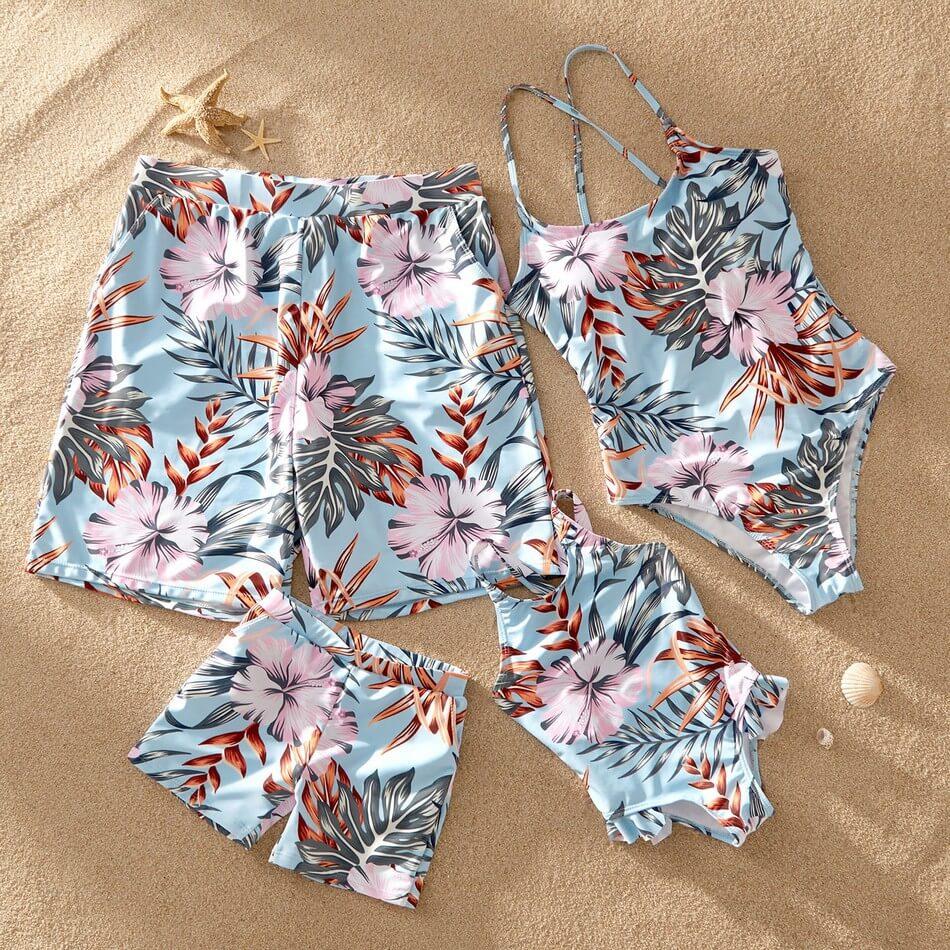 Floral Print Family Matching Swimsuits With Baby