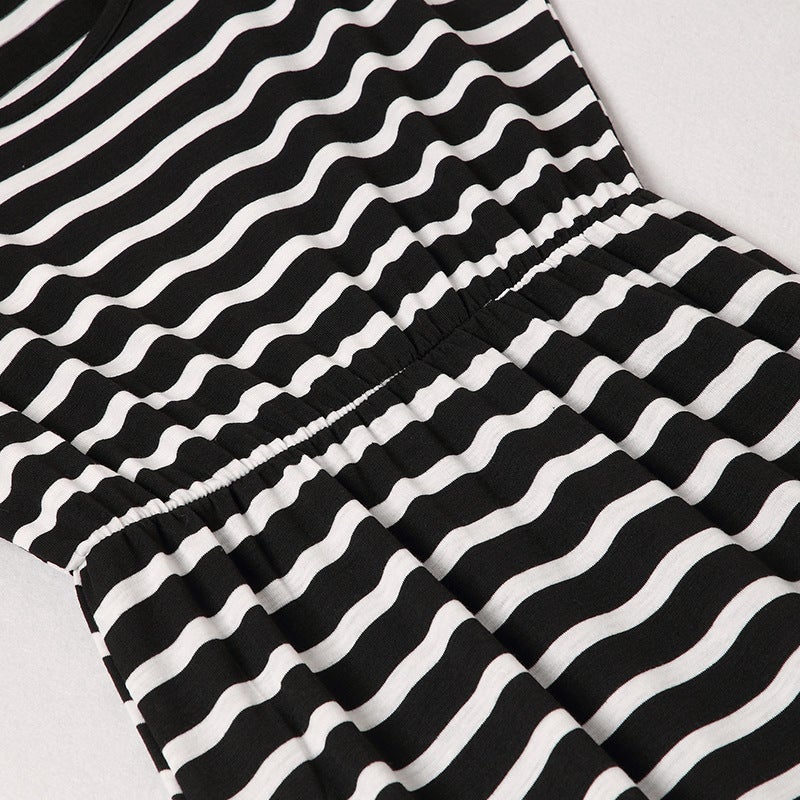 Stylish Striped Color-blocking Sleeveless Maxi Dress in Black