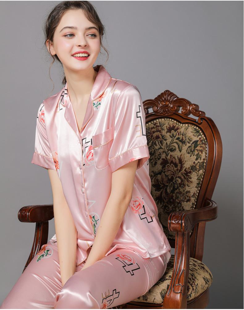 Women's Floral Print  Satin Short Pajamas Set