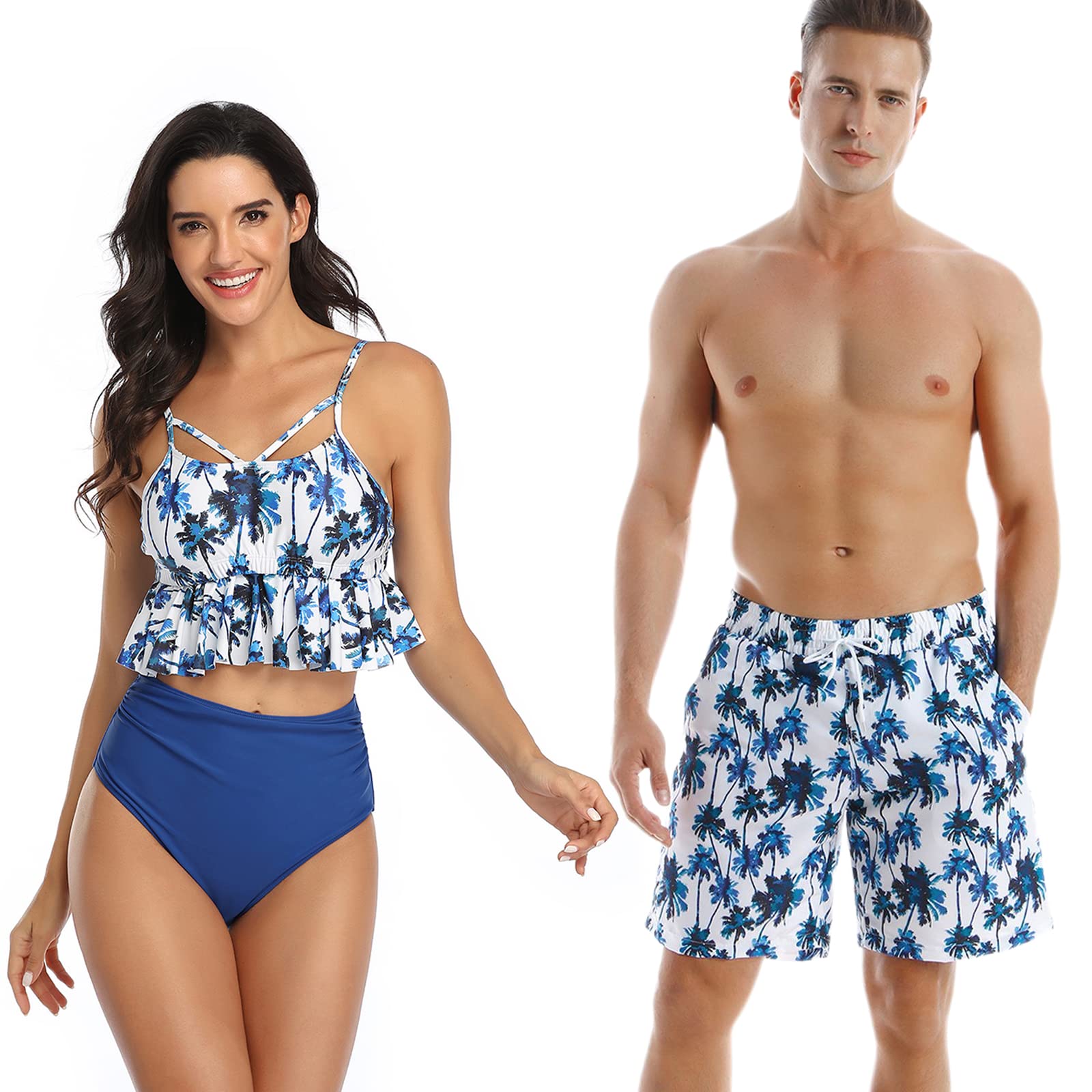 Couple Matching Swimsuits Coconut Trees Bathing Suits