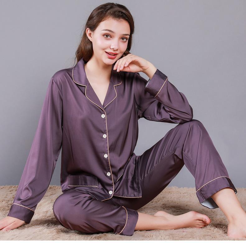Solid Binding Trim Womens Satin Pajamas Set