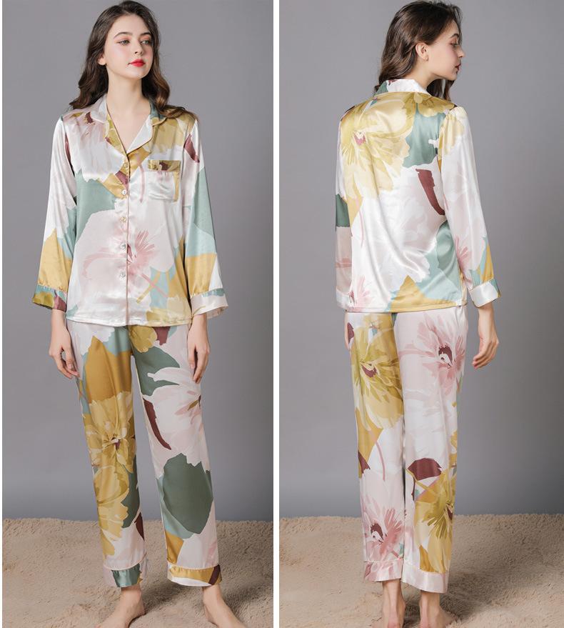 Women's Floral Long Satin Pajamas Set