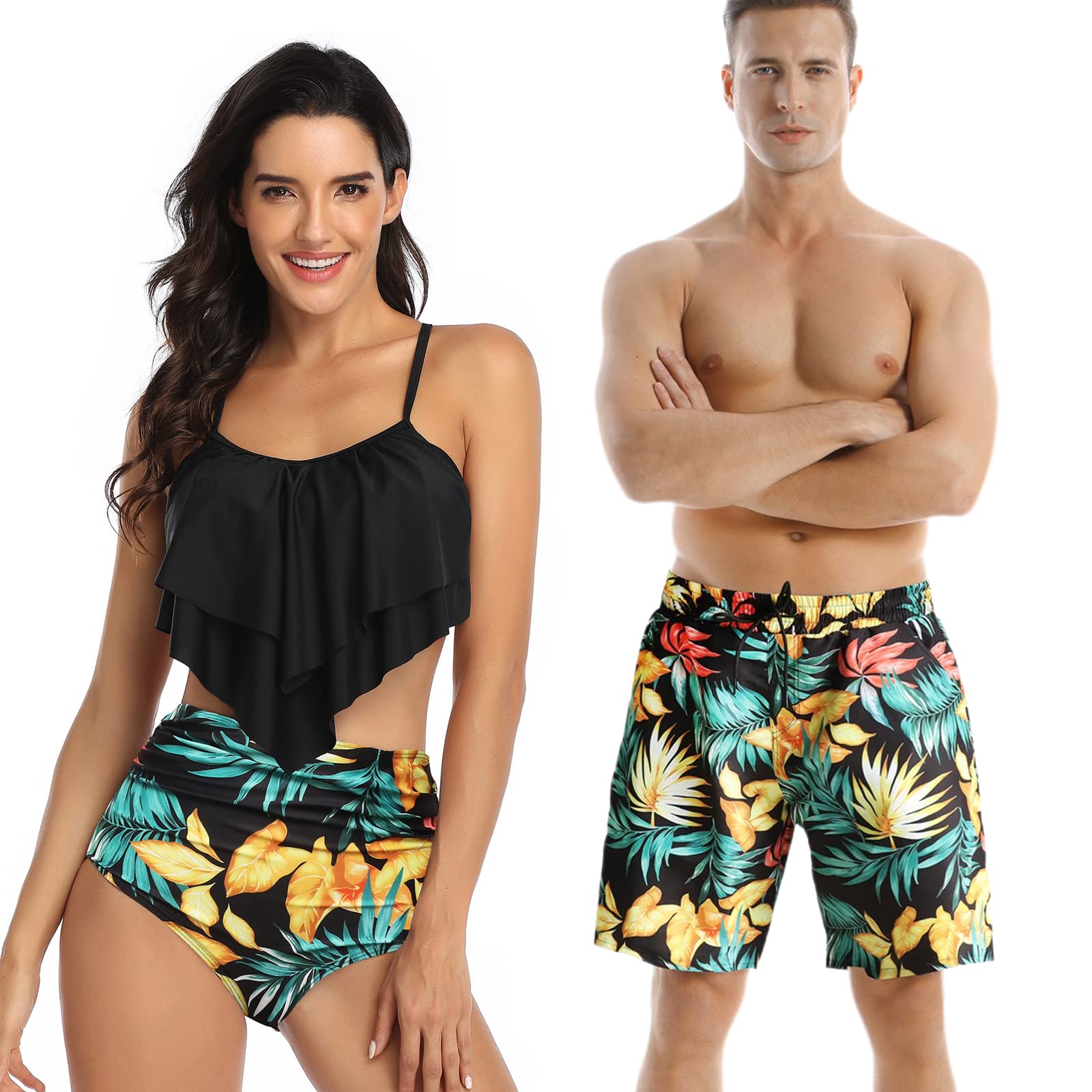 Couple Matching Swimsuits Tropical Print Bathing Suits