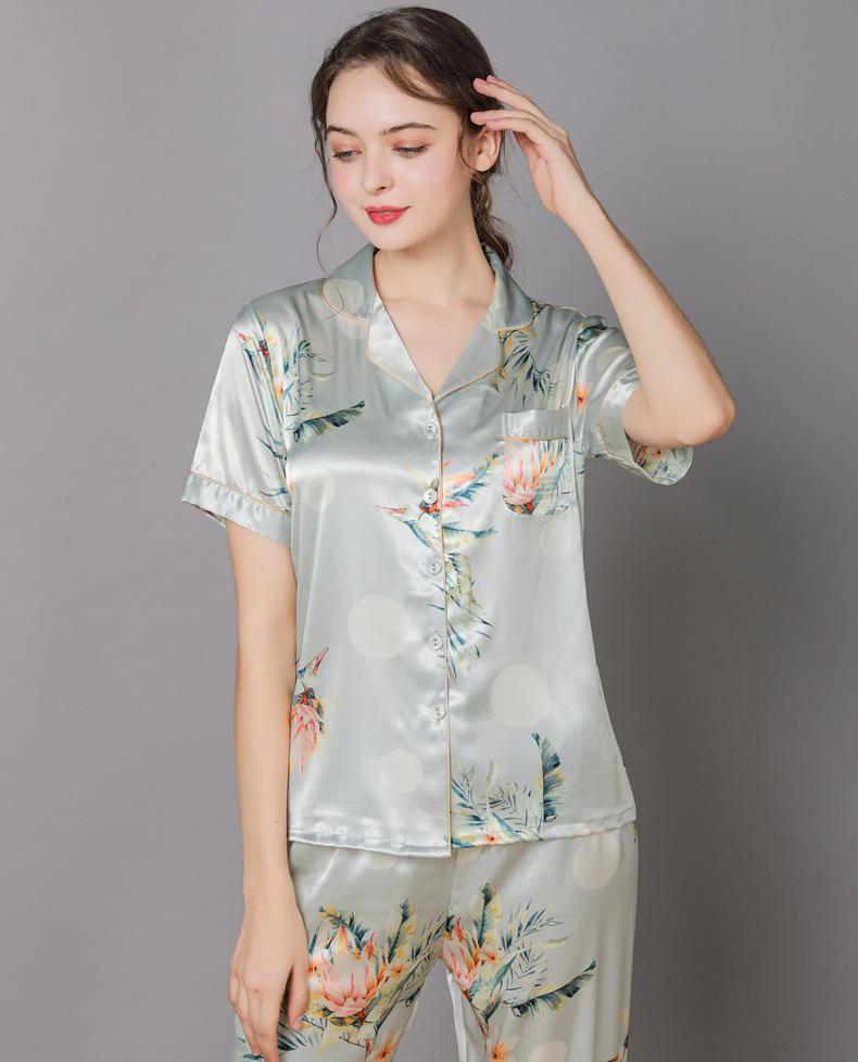Women's Floral Print  Satin Short Pajamas Set