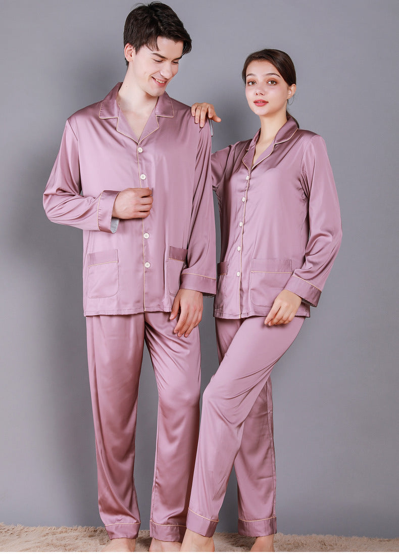 Solid Binding Trim Mens Satin Pajamas Set