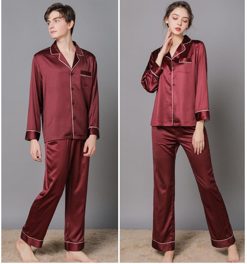 Hot Summer Pipped Satin Couple Pajamas Set