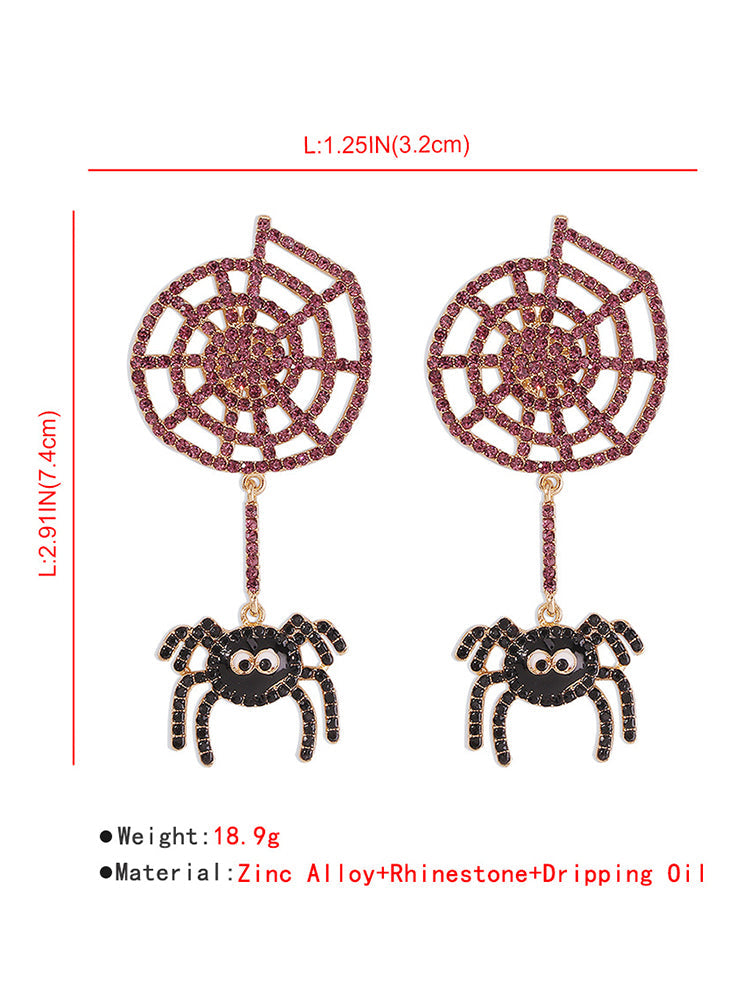 Halloween Spider And Spider Web Shaped Pendant Earrings