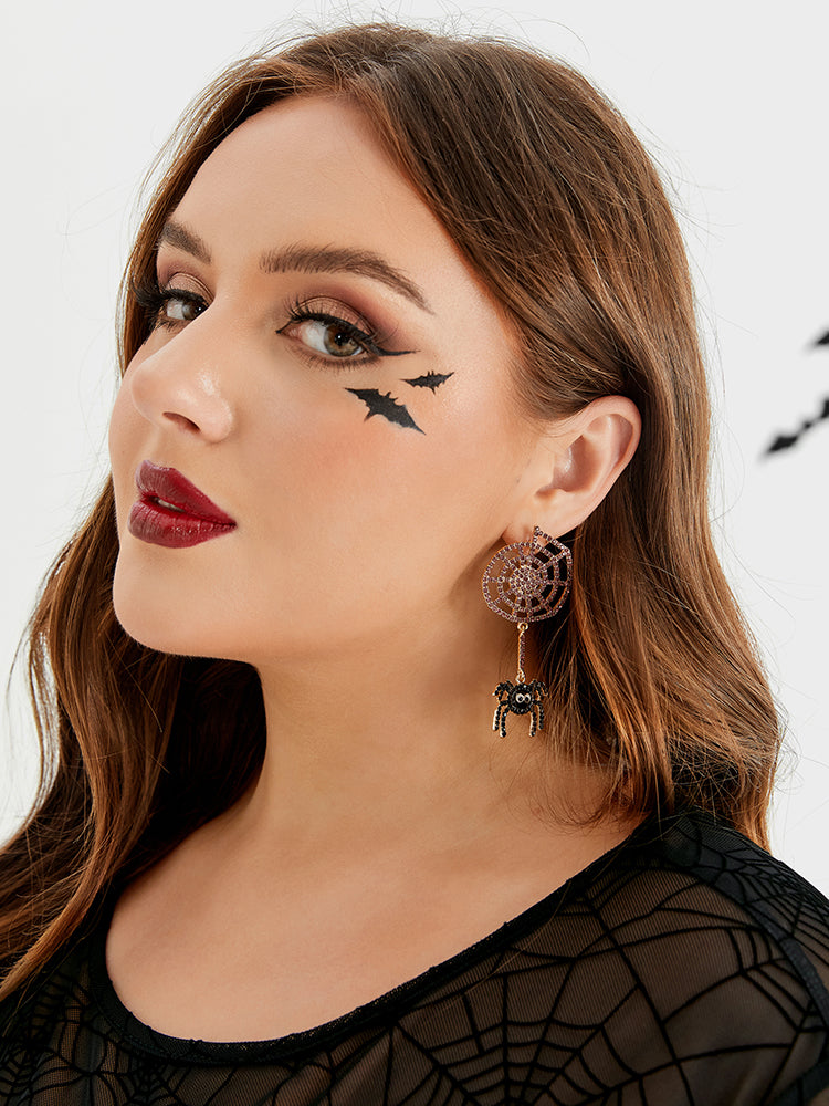 Halloween Spider And Spider Web Shaped Pendant Earrings