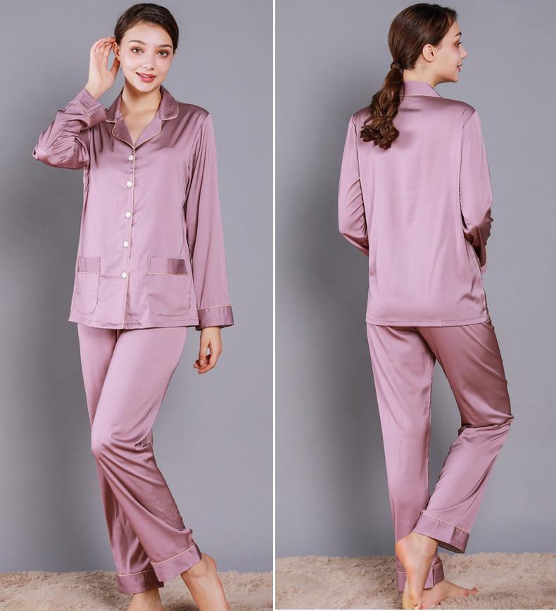Solid Binding Trim Womens Satin Pajamas Set