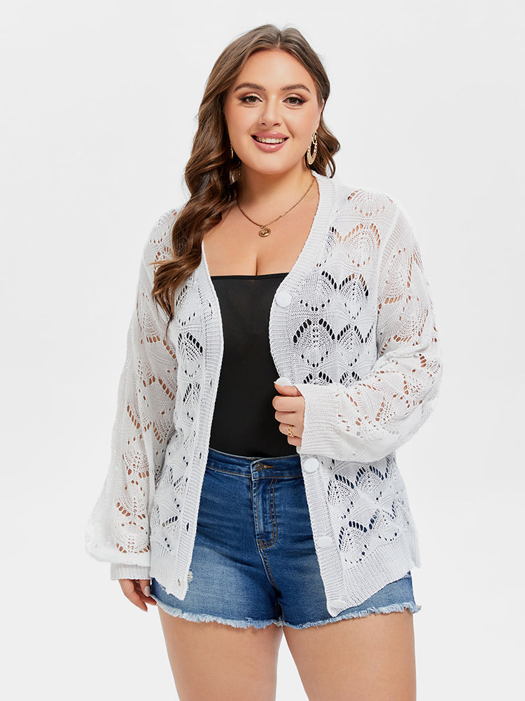 Pointelle Knit Button Front Cardigan