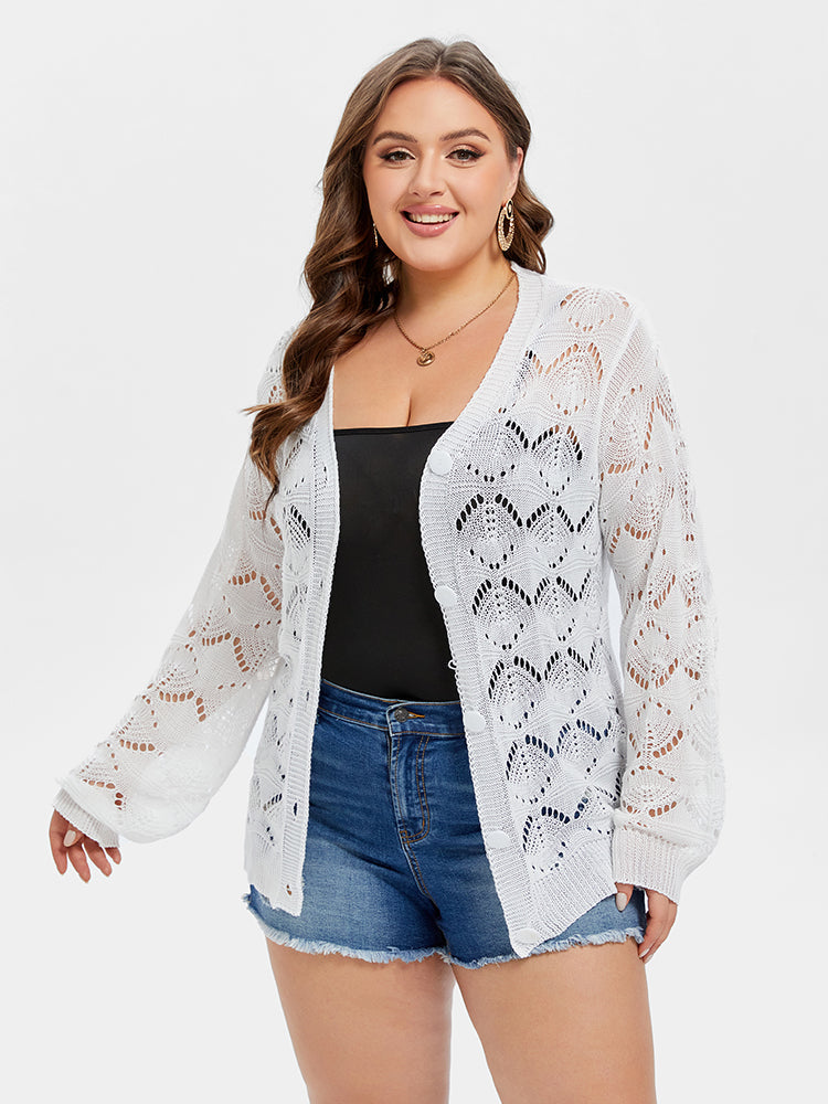 Pointelle Knit Button Front Cardigan