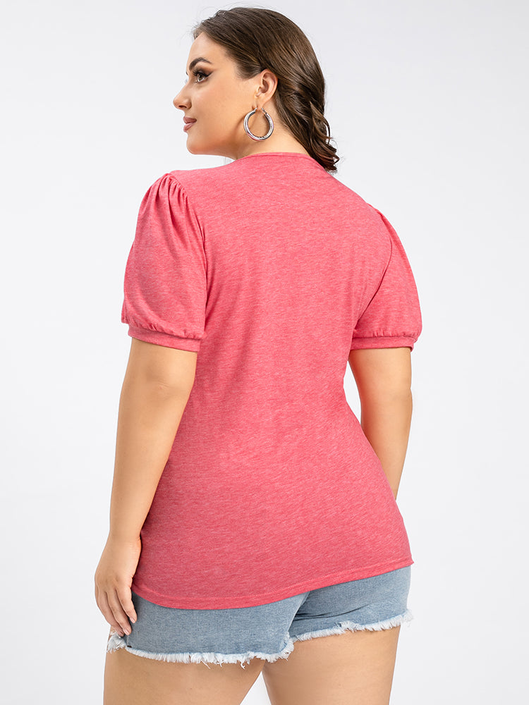 Plus Pink Square Neck Puff Sleeve Tee