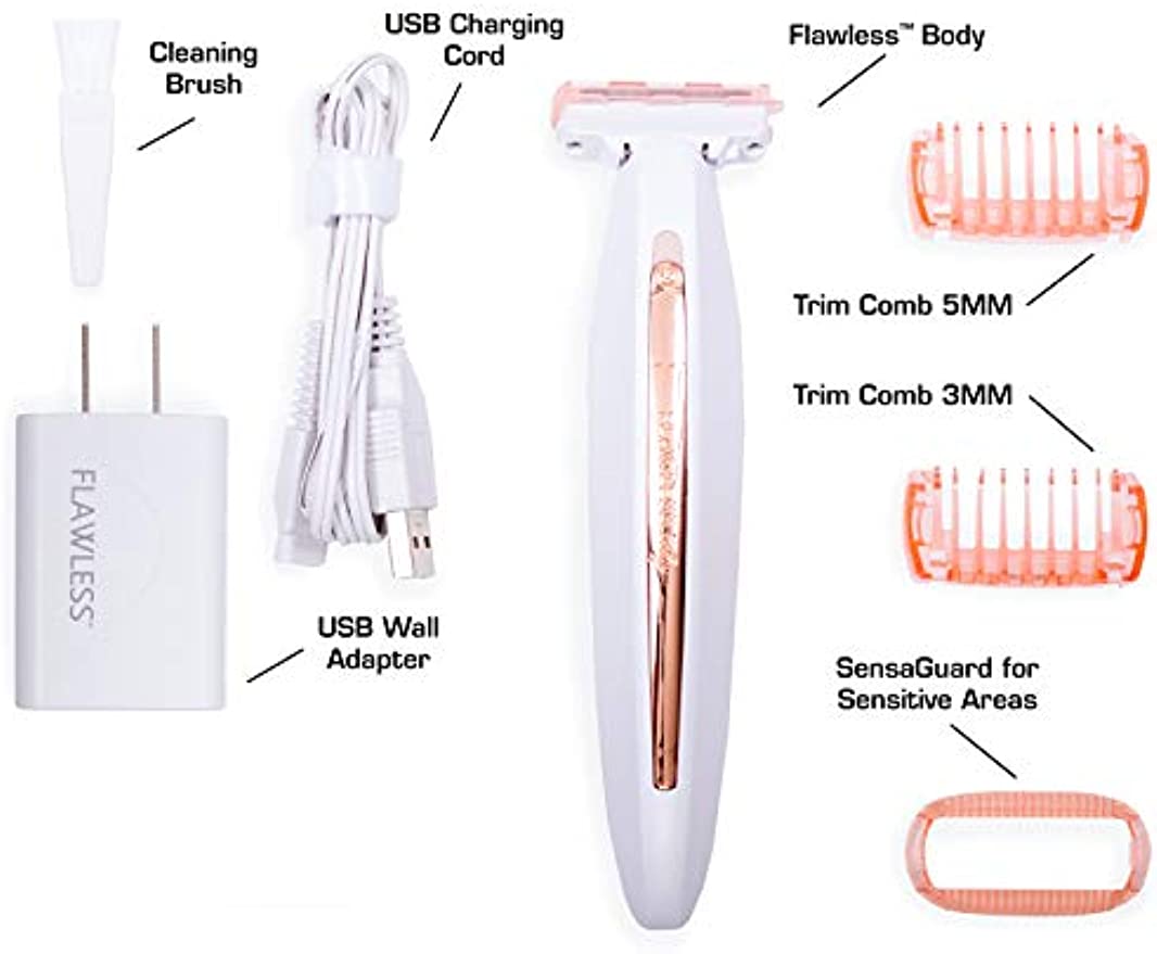 Finishing Touch Flawless Body Rechargeable Ladies Shaver and Trimmer, White/Rose Gold Hair Remover