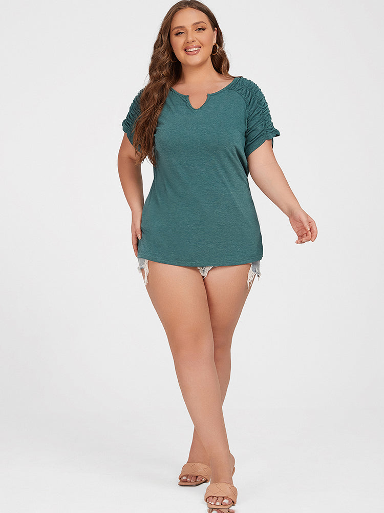 Plus Green V Neck Ruched Tee