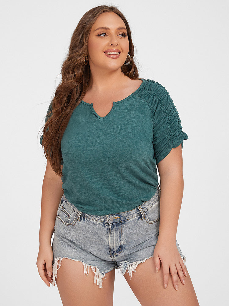 Plus Green V Neck Ruched Tee