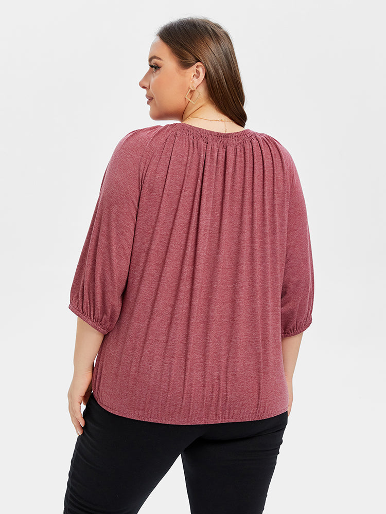 Solid Round Neck Ruched Tee
