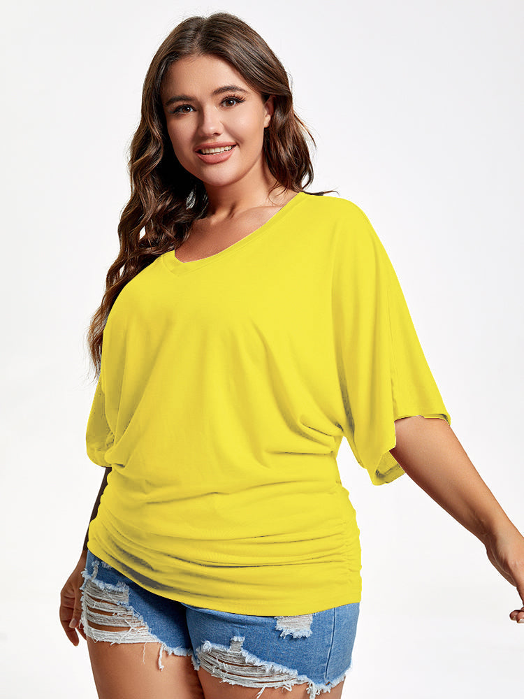 Plus Plain Ruched Batwing Sleeve Tee