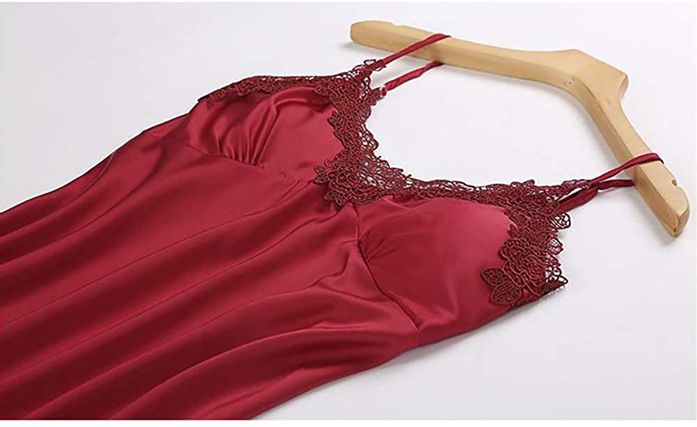 Women Red Silk Satin Cami Top Robe Sleepwear Nightdress with Chest Pads 5-Piece Sets