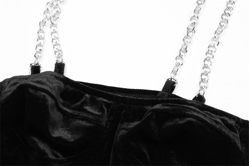 Women Black Camisole Crop Top with Metal Chains for Party 7701