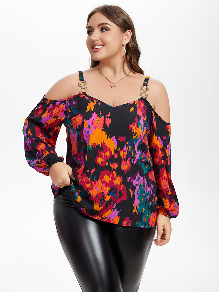 Abstract Print Cold Shoulder Blouse